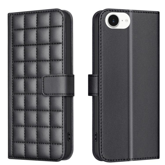 For iPhone 16e Square Texture Leather Phone Case(Black)
