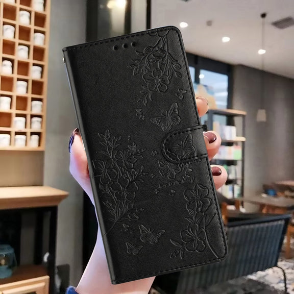 For Blackview A55 Pro Butterflies and Flowers Leather Phone Case(Black)