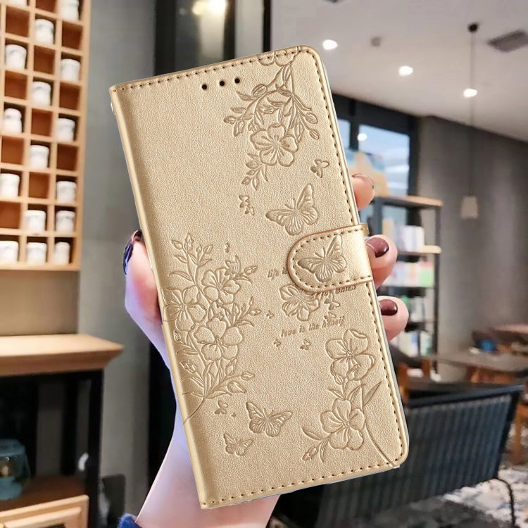 For Ulefone Note 14 Butterflies and Flowers Leather Phone Case(Gold)