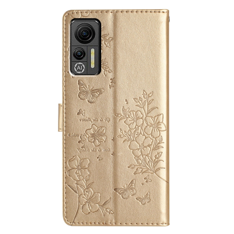 For Ulefone Note 14 Butterflies and Flowers Leather Phone Case(Gold)