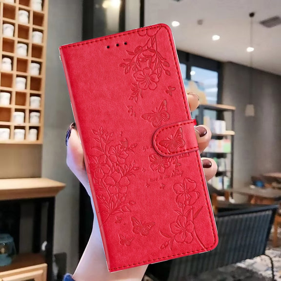 For Ulefone Note 14 Butterflies and Flowers Leather Phone Case(Red)