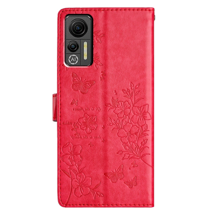 For Ulefone Note 14 Butterflies and Flowers Leather Phone Case(Red)