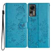 For Ulefone Note 14 Butterflies and Flowers Leather Phone Case(Blue)
