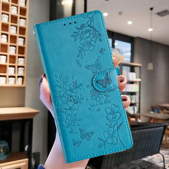 For Ulefone Note 14 Butterflies and Flowers Leather Phone Case(Blue)