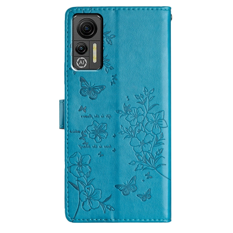 For Ulefone Note 14 Butterflies and Flowers Leather Phone Case(Blue)