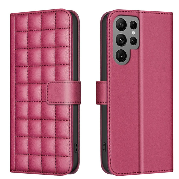 For Samsung Galaxy S25 Ultra 5G Square Texture Leather Phone Case(Red)