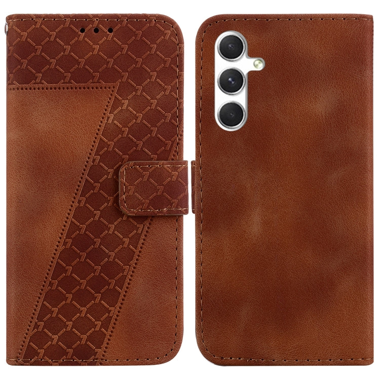 For Samsung Galaxy S25 5G Seven-shaped Embossed Leather Phone Case(Brown)