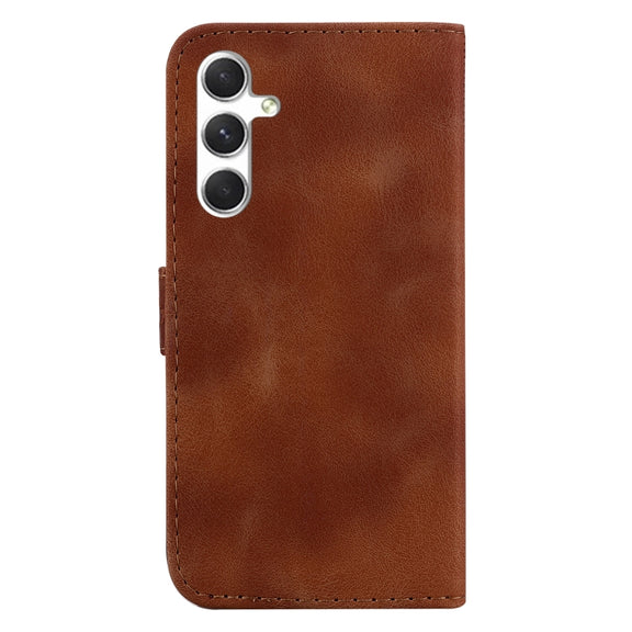For Samsung Galaxy S25 5G Seven-shaped Embossed Leather Phone Case(Brown)