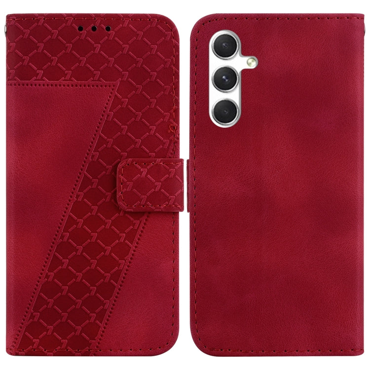 For Samsung Galaxy S25 5G Seven-shaped Embossed Leather Phone Case(Red)