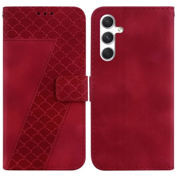 For Samsung Galaxy S25 5G Seven-shaped Embossed Leather Phone Case(Red)
