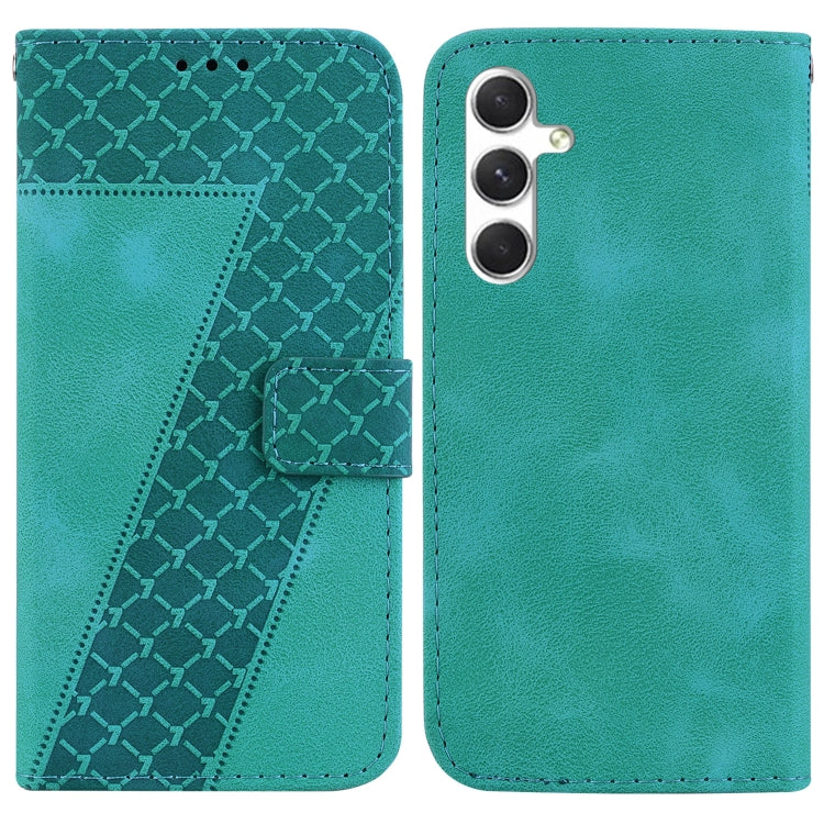 For Samsung Galaxy S25+ 5G Seven-shaped Embossed Leather Phone Case(Green)