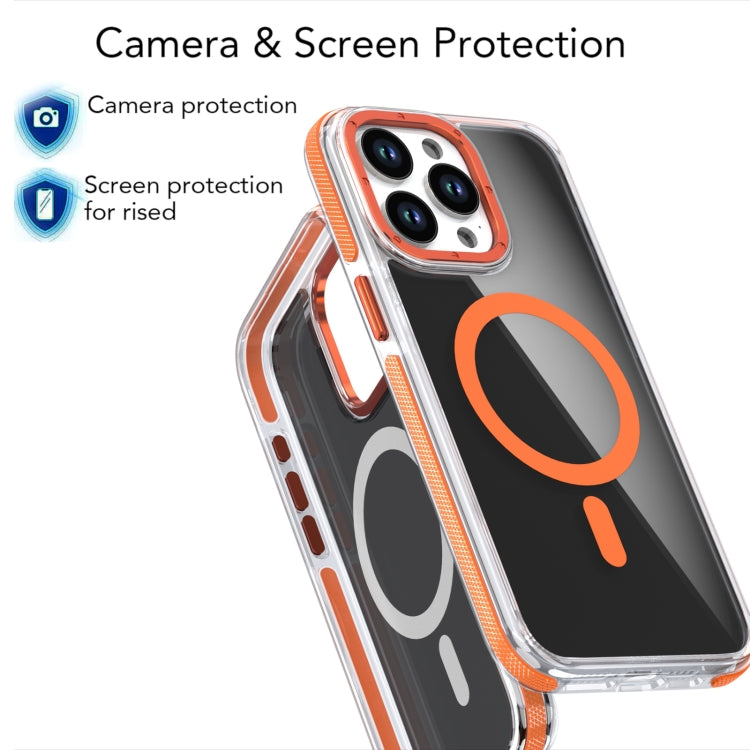 For iPhone 16 Pro Max Magsafe Dual-Color Transparent Black Full Coverage Phone Case(Orange)