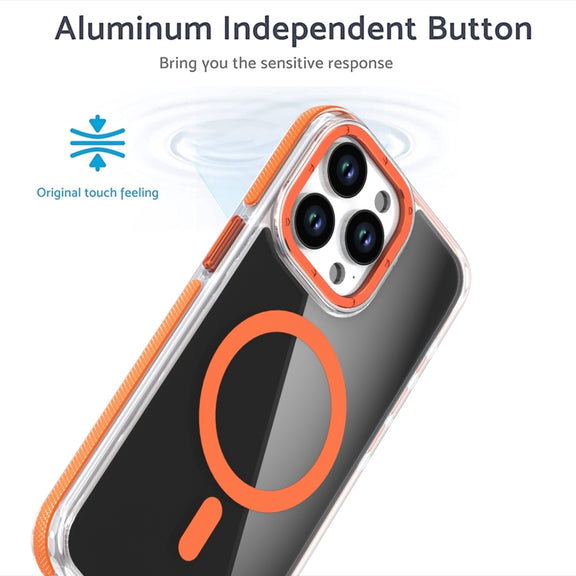 For iPhone 16 Pro Max Magsafe Dual-Color Transparent Black Full Coverage Phone Case(Orange)