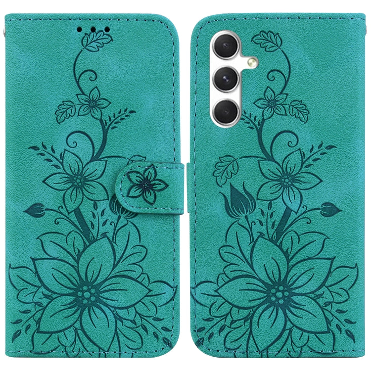 For Samsung Galaxy S25 5G Lily Embossed Leather Phone Case(Green)