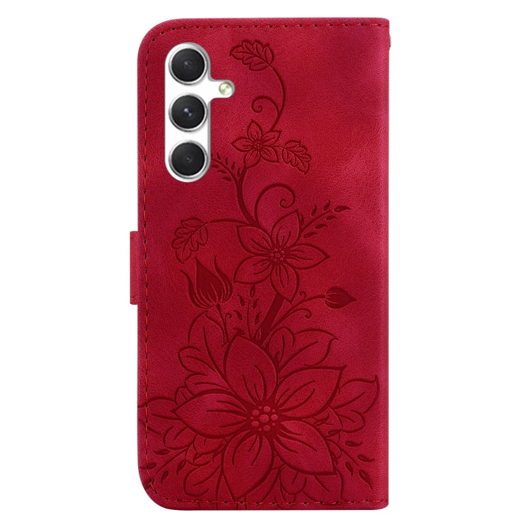 For Samsung Galaxy S25 5G Lily Embossed Leather Phone Case(Red)