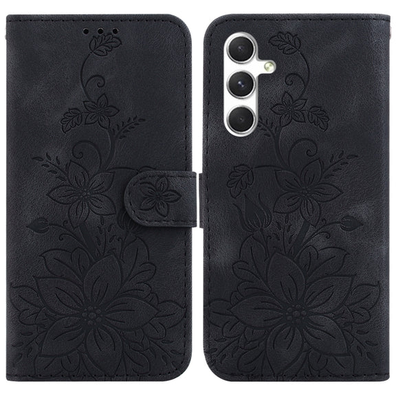 For Samsung Galaxy S25 5G Lily Embossed Leather Phone Case(Black)