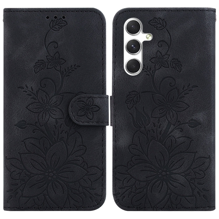 For Samsung Galaxy S25+ 5G Lily Embossed Leather Phone Case(Black)