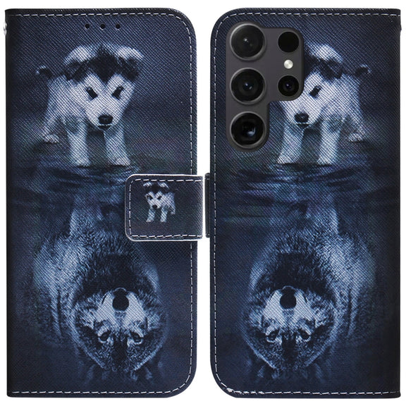 For Samsung Galaxy S25 Ultra 5G Coloured Drawing Flip Leather Phone Case(Wolf and Dog)