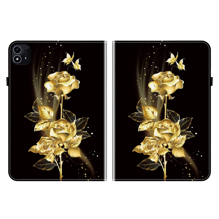 For itel Pad One 10.1 Crystal Texture Painted Leather Smart Tablet Case(Gold Butterfly Rose)