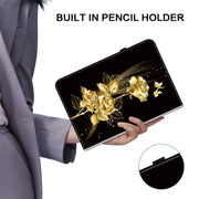 For itel Pad One 10.1 Crystal Texture Painted Leather Smart Tablet Case(Gold Butterfly Rose)