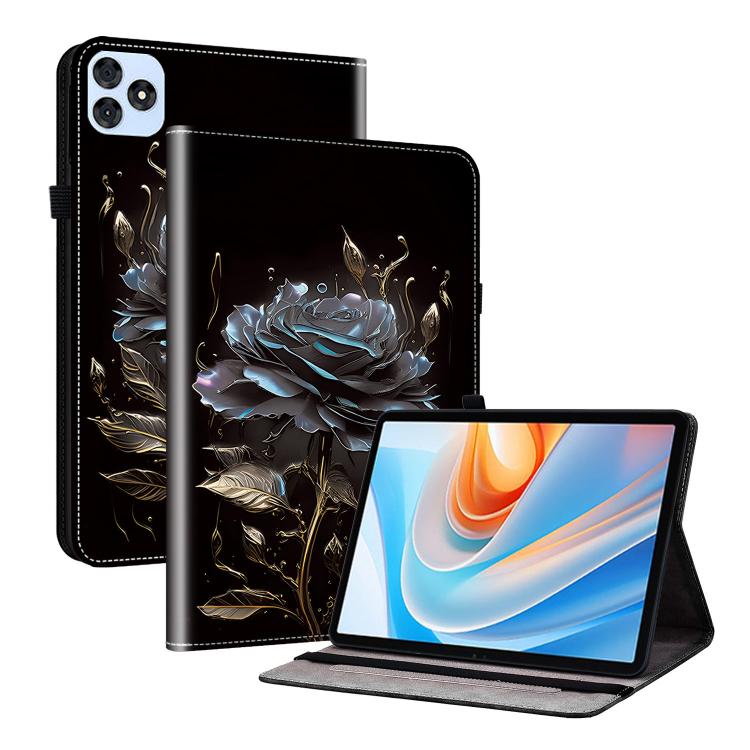 For itel VistaTab 30 Crystal Texture Painted Leather Smart Tablet Case(Black Rose)