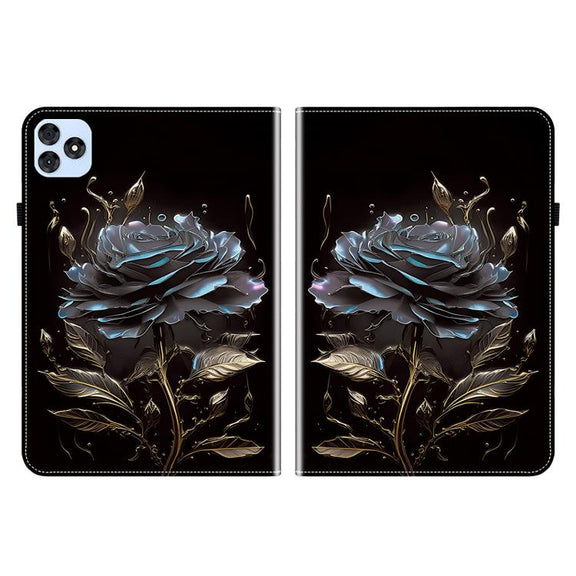 For itel VistaTab 30 Crystal Texture Painted Leather Smart Tablet Case(Black Rose)