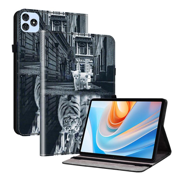 For itel VistaTab 30 Crystal Texture Painted Leather Smart Tablet Case(Cat Reflection Tiger)