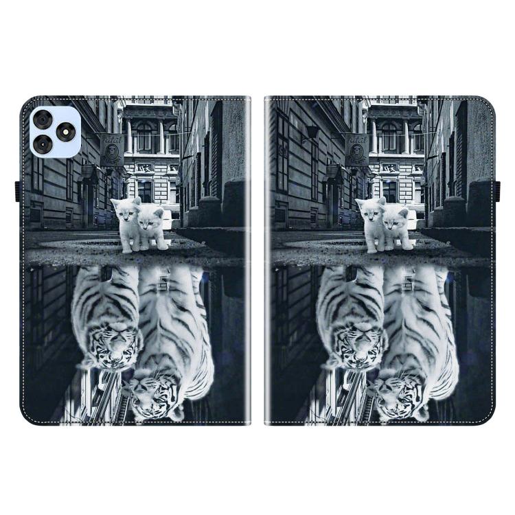 For itel VistaTab 30 Crystal Texture Painted Leather Smart Tablet Case(Cat Reflection Tiger)