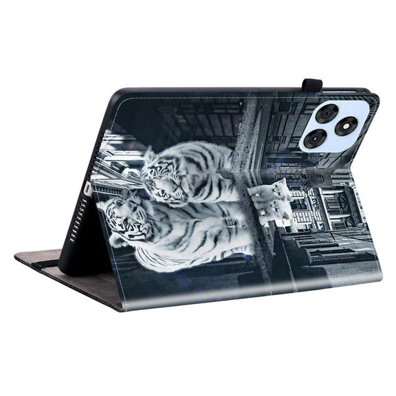For itel VistaTab 30 Crystal Texture Painted Leather Smart Tablet Case(Cat Reflection Tiger)