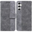 For Samsung Galaxy S25 5G Geometric Embossed Leather Phone Case(Grey) - Galaxy S25 5G Cases by PMC Jewellery | Online Shopping South Africa | PMC Jewellery | Buy Now Pay Later Mobicred