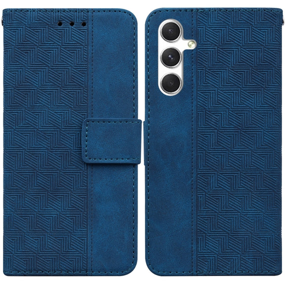 For Samsung Galaxy S25 5G Geometric Embossed Leather Phone Case(Blue)