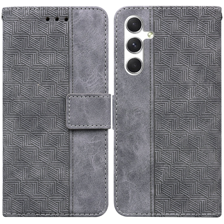 For Samsung Galaxy S25+ 5G Geometric Embossed Leather Phone Case(Grey)