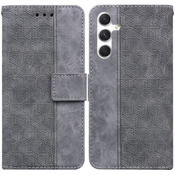 For Samsung Galaxy S25+ 5G Geometric Embossed Leather Phone Case(Grey)