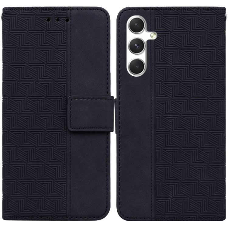 For Samsung Galaxy S25+ 5G Geometric Embossed Leather Phone Case(Black)