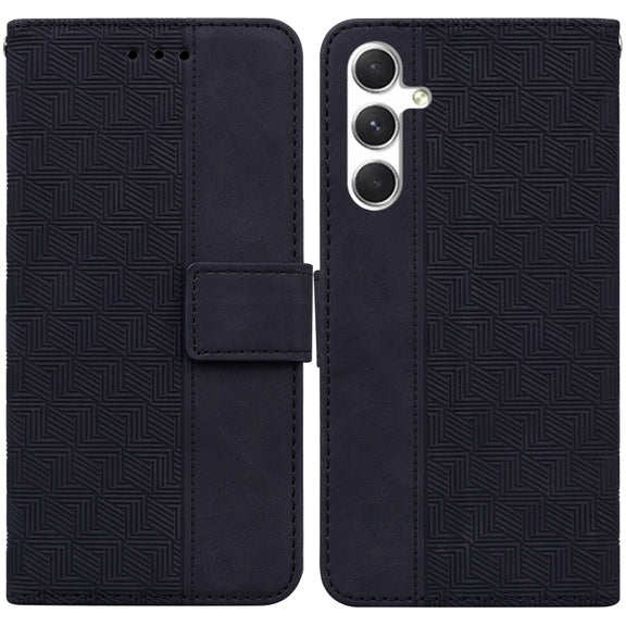 For Samsung Galaxy S25+ 5G Geometric Embossed Leather Phone Case(Black)