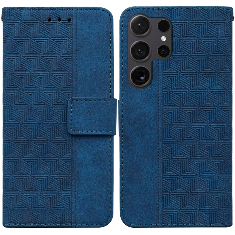 For Samsung Galaxy S25 Ultra 5G Geometric Embossed Leather Phone Case(Blue)