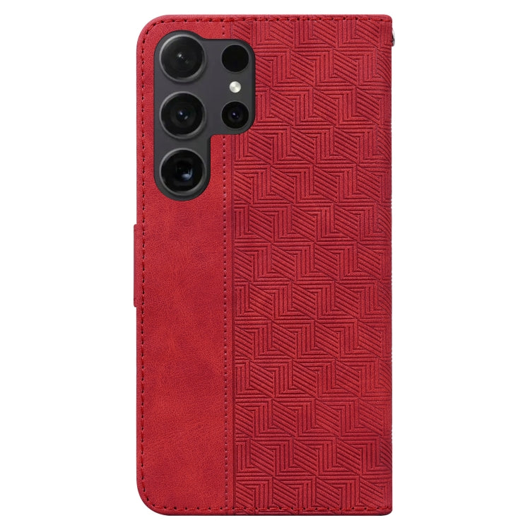 For Samsung Galaxy S25 Ultra 5G Geometric Embossed Leather Phone Case(Red)