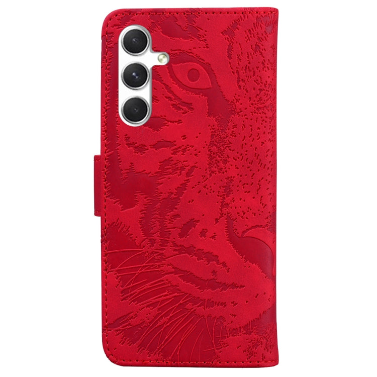 For Samsung Galaxy S25 5G Tiger Embossing Pattern Flip Leather Phone Case(Red)
