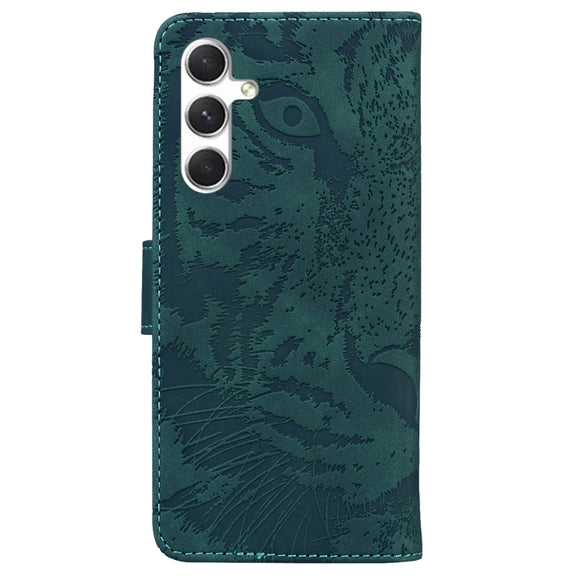 For Samsung Galaxy S25 5G Tiger Embossing Pattern Flip Leather Phone Case(Green)