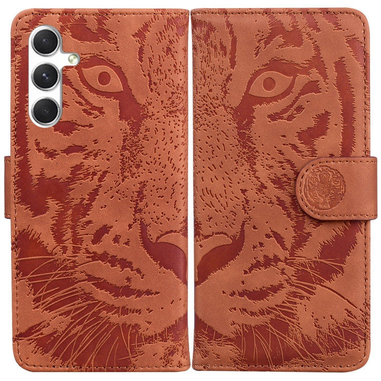 For Samsung Galaxy S25 5G Tiger Embossing Pattern Flip Leather Phone Case(Brown)
