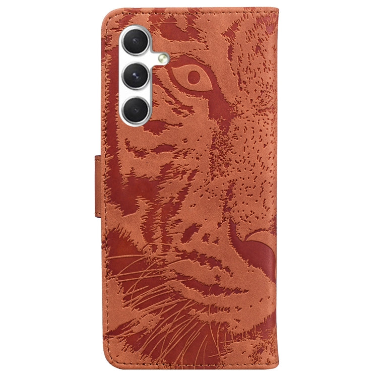 For Samsung Galaxy S25 5G Tiger Embossing Pattern Flip Leather Phone Case(Brown)