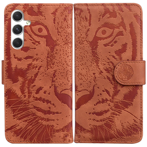 For Samsung Galaxy S25 5G Tiger Embossing Pattern Flip Leather Phone Case(Brown)