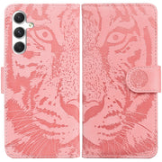 For Samsung Galaxy S25 5G Tiger Embossing Pattern Flip Leather Phone Case(Pink)