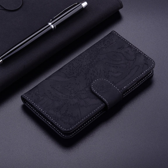 For Samsung Galaxy S25+ 5G Tiger Embossing Pattern Flip Leather Phone Case(Black)