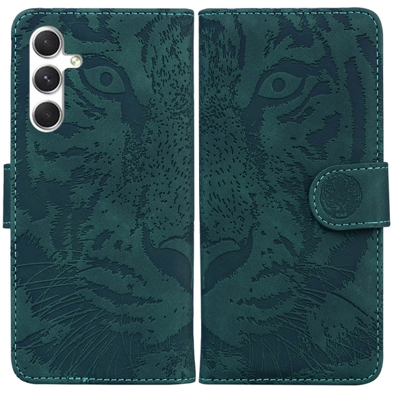 For Samsung Galaxy S25+ 5G Tiger Embossing Pattern Flip Leather Phone Case(Green)