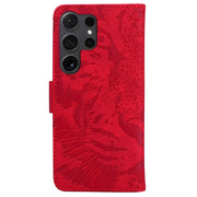 For Samsung Galaxy S25 Ultra 5G Tiger Embossing Pattern Flip Leather Phone Case(Red)