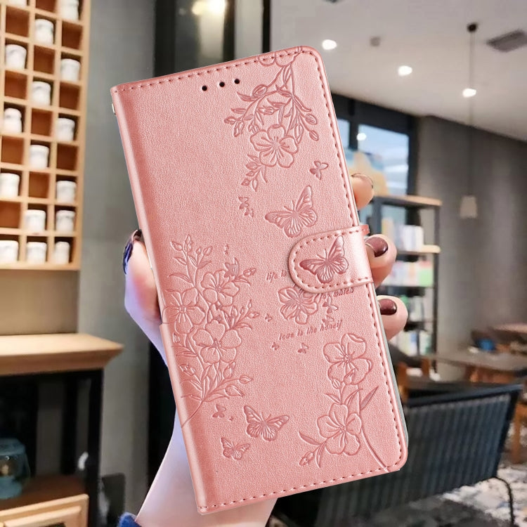 For Motorola Edge 2024 Butterflies and Flowers Leather Phone Case(Rose Gold)