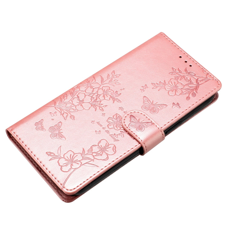 For Motorola Edge 2024 Butterflies and Flowers Leather Phone Case(Rose Gold)