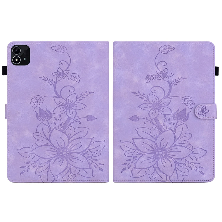 For itel Pad One 10.1 Lily Embossed Leather Tablet Case(Purple)