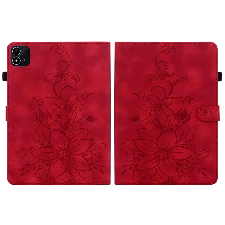 For itel Pad One 10.1 Lily Embossed Leather Tablet Case(Red)